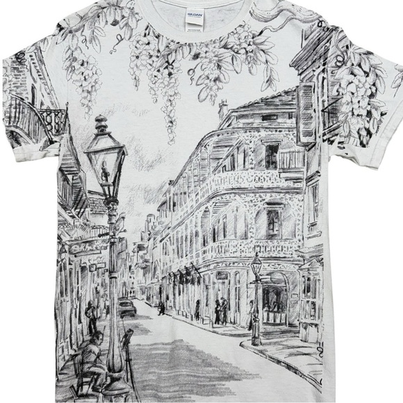 Vintage New Orleans Sketch Print T-Shirt Size Small, 90s Y2K NOLA French Quarter - Picture 8 of 8